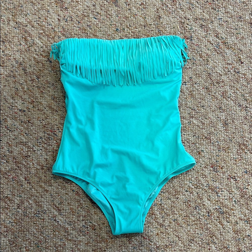Strapless Fringe One-Piece Swimsuit - Turquoise